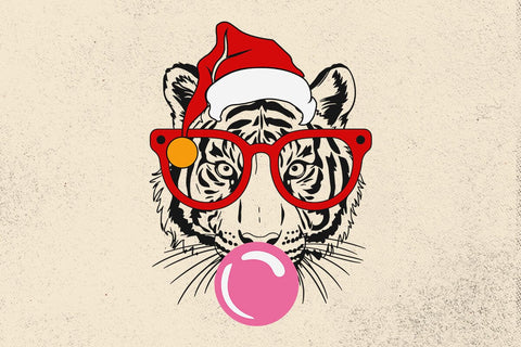 Tiger svg, tiger with glasses bubble gum , Tiger mascot svg , funny Wild Animal head Clipart, mascot logo Vector SVG DesignDestine 