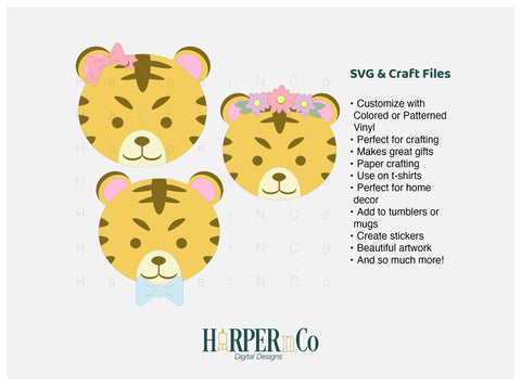Tiger with Bows and Flowers SVG PNG Cut EPS File SVG HarperNCo 