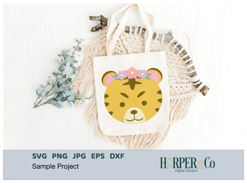 Tiger with Bows and Flowers SVG PNG Cut EPS File SVG HarperNCo 