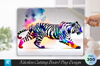 Tiger With Neon Light And Fire Background Cutting Board Sublimation Regulrcrative 