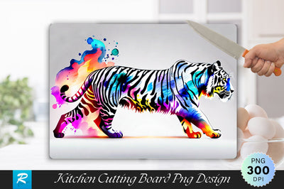 Tiger With Neon Light And Fire Background Cutting Board Sublimation Regulrcrative 