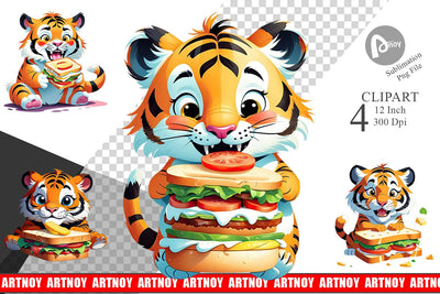 Tiger with Sandwich Clipart Sublimation artnoy 
