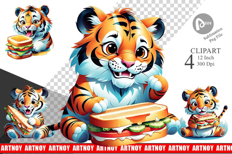 Tiger with Sandwich Clipart Sublimation artnoy 