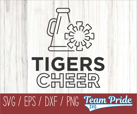 Tigers Cheer Line Art SVG Digital Download Printable - SVG, EPS, DXF, PNG SVG Team Pride SVG 