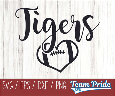 Tigers Football Heart SVG Digital Download Printable - SVG, EPS, DXF, PNG SVG Team Pride SVG 