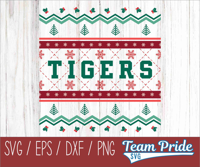 Tigers Ugly Christmas Sweater Festive Holiday Design SVG, EPS, DXF, PNG SVG Team Pride SVG 