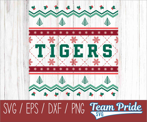 Tigers Ugly Christmas Sweater Festive Holiday Design SVG, EPS, DXF, PNG SVG Team Pride SVG 