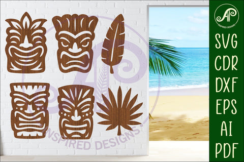 Tiki head Silhouette laser cut outs 1 SVG APInspireddesigns 