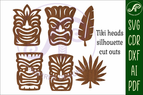 Tiki head Silhouette laser cut outs 1 SVG APInspireddesigns 