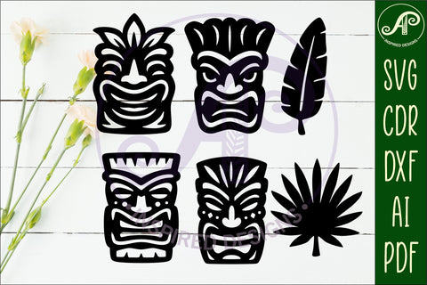 Tiki head Silhouette laser cut outs 1 SVG APInspireddesigns 