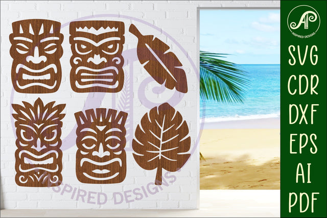 Tiki head Silhouette laser cut outs 2 SVG APInspireddesigns 