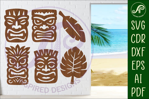 Tiki head Silhouette laser cut outs 2 SVG APInspireddesigns 
