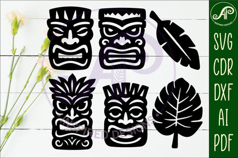 Tiki head Silhouette laser cut outs 2 SVG APInspireddesigns 