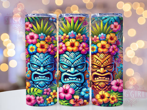 Tiki Tropical Hawaiian Luau Beach Tumbler, Tropical Drinkware, 20oz Sublimation Wrap, Hawaiian Decor Cup, Tiki Mask Gift, Luau Party Tumbler, Beach Theme Drinkware Sublimation SvggirlplusArt 