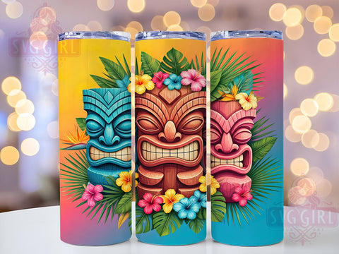 Tiki Tropical Hawaiian Luau Beach Tumbler, Tropical Drinkware, 20oz Sublimation Wrap, Hawaiian Decor Cup, Tiki Mask Gift, Luau Party Tumbler, Beach Theme Drinkware Sublimation SvggirlplusArt 