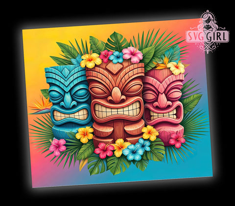 Tiki Tropical Hawaiian Luau Beach Tumbler, Tropical Drinkware, 20oz Sublimation Wrap, Hawaiian Decor Cup, Tiki Mask Gift, Luau Party Tumbler, Beach Theme Drinkware Sublimation SvggirlplusArt 