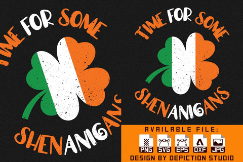 Time For Some Shenanigans T-Shirt, Shamrock Shirt, Saint Patrick's Day Shirt Print Template Sketch DESIGN Depiction Studio 