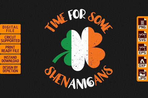 Time For Some Shenanigans T-Shirt, Shamrock Shirt, Saint Patrick's Day Shirt Print Template Sketch DESIGN Depiction Studio 