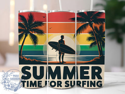 Time For Surfing 20oz Tumbler, Time For Surfing Phrase, Tropical Coastal Illustration, Sublimation Tumbler Wrap, 20oz Tumbler, Fun Summer Gift, Bright Ocean Style Sublimation ToriDesigns 