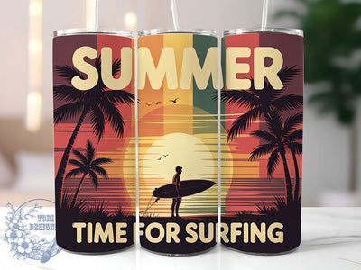 Time For Surfing 20oz Tumbler, Time For Surfing Phrase, Tropical Coastal Illustration, Sublimation Tumbler Wrap, 20oz Tumbler, Fun Summer Gift, Bright Ocean Style Sublimation ToriDesigns 