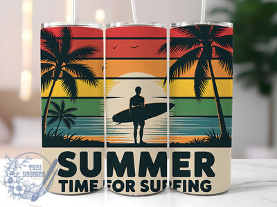 Time For Surfing 20oz Tumbler, Time For Surfing Phrase, Tropical Coastal Illustration, Sublimation Tumbler Wrap, 20oz Tumbler, Fun Summer Gift, Bright Ocean Style Sublimation ToriDesigns 