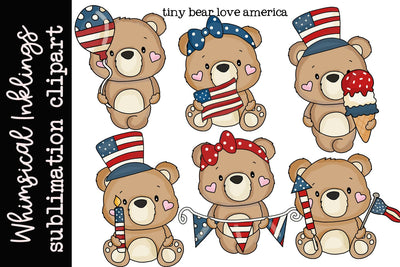 Tiny Bears Love America Sublimation Clipart PNG Sublimation Whimsical Inklings 