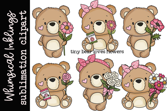 Tiny Bears Love Flowers Sublimation Clipart Sublimation Whimsical Inklings 