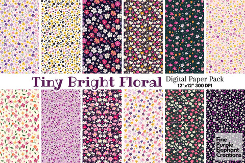 Tiny Bold Spring Flowers Pattern | Colorful Sublimation Digital Pattern Fine Purple Elephant Creations 