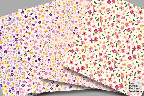 Tiny Bold Spring Flowers Pattern | Colorful Sublimation Digital Pattern Fine Purple Elephant Creations 