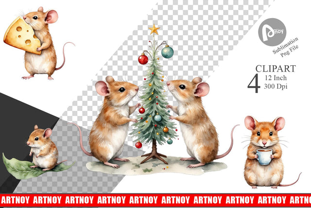 Tiny Christmas Mice Clipart Sublimation artnoy 