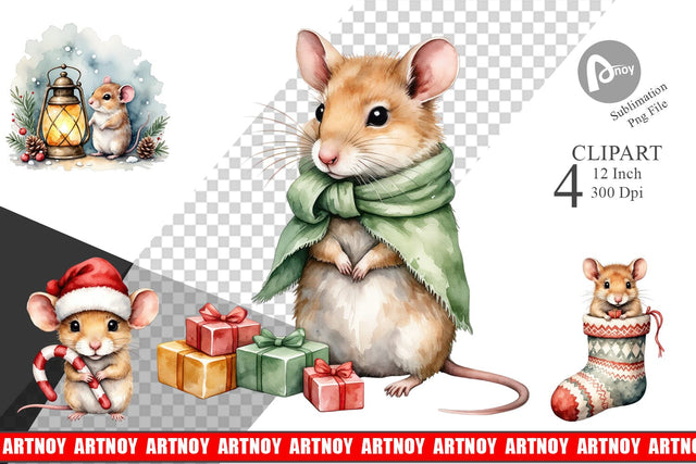 Tiny Christmas Mice Clipart Sublimation artnoy 