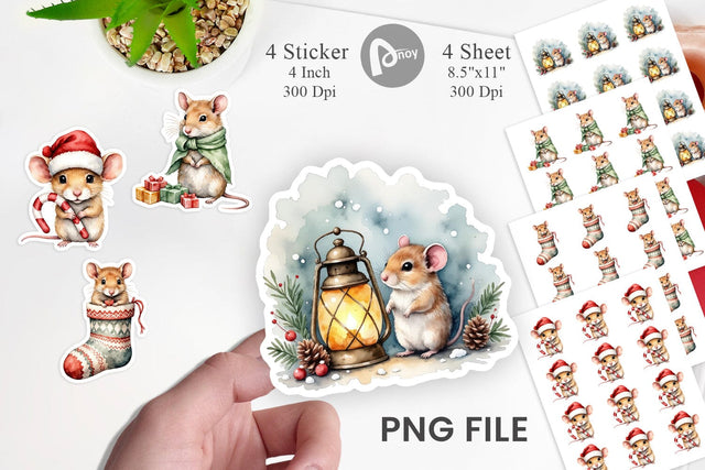 Tiny Christmas Mice Sticker Sublimation artnoy 