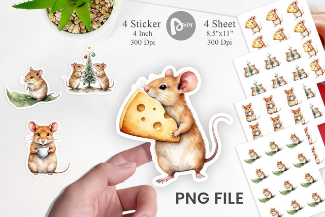 Tiny Christmas Mice Sticker Sublimation artnoy 