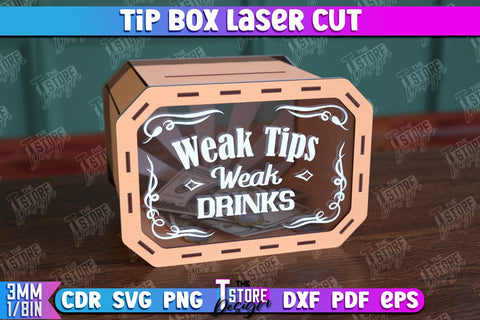 Tip Box Laser Cut Bundle | Money Box Template | Coin Box | Tip Box Inscription | CNC File SVG The T Store Design 