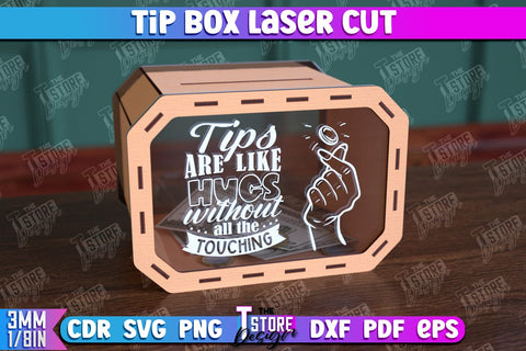 Tip Box Laser Cut Bundle | Money Box Template | Coin Box | Tip Box Inscription | CNC File SVG The T Store Design 