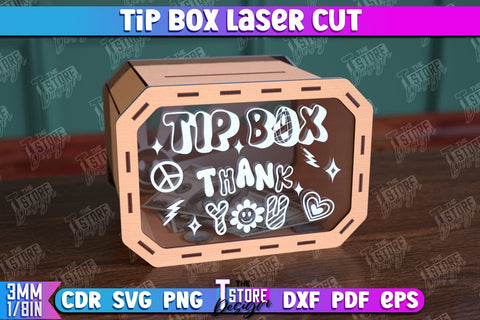 Tip Box Laser Cut Bundle | Money Box Template | Coin Box | Tip Box Inscription | CNC File SVG The T Store Design 