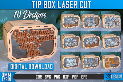 Tip Box Laser Cut Design Bundle | Money Box Template Laser Cut | Funny Quotes SVG Fly Design 