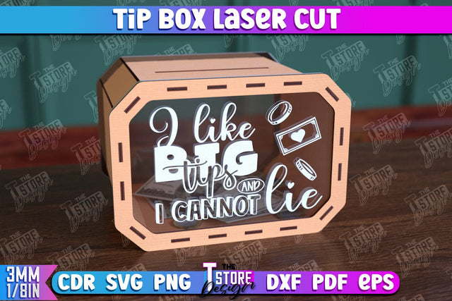 Tip Box Laser Cut | Money Box Template | Coin Box | Tip Box Inscription | CNC File SVG The T Store Design 