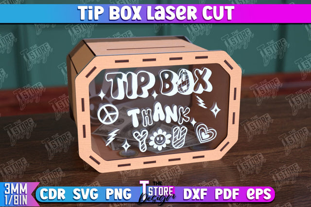Tip Box Laser Cut | Money Box Template | Coin Box | Tip Box Inscription | CNC File SVG The T Store Design 
