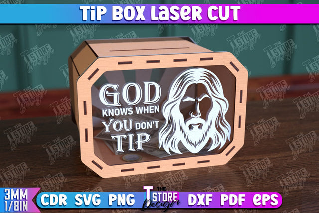 Tip Box Laser Cut | Money Box Template | Coin Box | Tip Box Inscription | CNC File SVG The T Store Design 