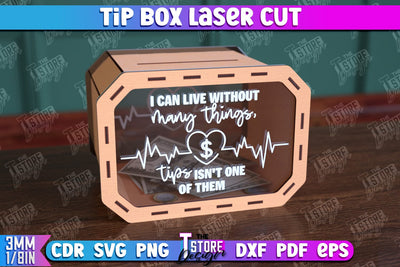 Tip Box Laser Cut | Money Box Template | Coin Box | Tip Box Inscription | CNC File SVG The T Store Design 