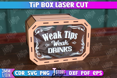 Tip Box Laser Cut | Money Box Template | Coin Box | Tip Box Inscription | CNC File SVG The T Store Design 