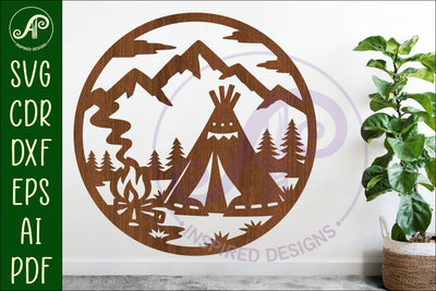 Tipi Camp Scene Wall Art , Teepee campfire sign Day SVG APInspireddesigns 