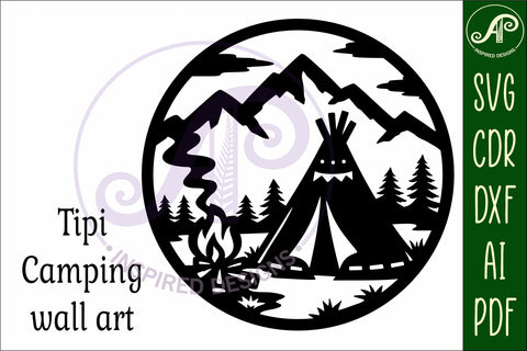 Tipi Camp Scene Wall Art , Teepee campfire sign Day SVG APInspireddesigns 