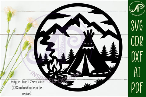Tipi Camp Scene Wall Art , Teepee campfire sign Day SVG APInspireddesigns 