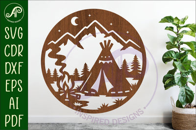 Tipi Camp Scene Wall Art , Teepee campfire sign Night SVG APInspireddesigns 