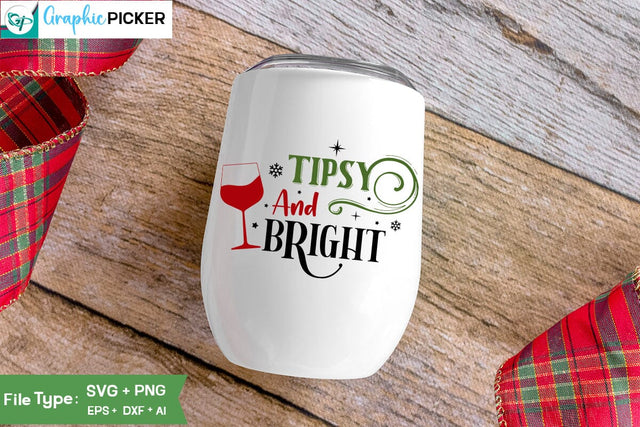 Tipsy And Bright SVG Design, Christmas Wine SVG Design, Christmas SVG Cut File, Christian Round Ornaments, Nativity Christmas SVG Design, Christmas Wine SVG Design SVG DesignPlante 503 