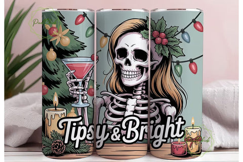 Tipsy Skeleton Christmas Tumbler Wrap Sublimation PixelChick 
