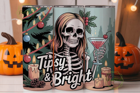 Tipsy Skeleton Christmas Tumbler Wrap Sublimation PixelChick 