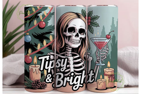 Tipsy Skeleton Christmas Tumbler Wrap Sublimation PixelChick 